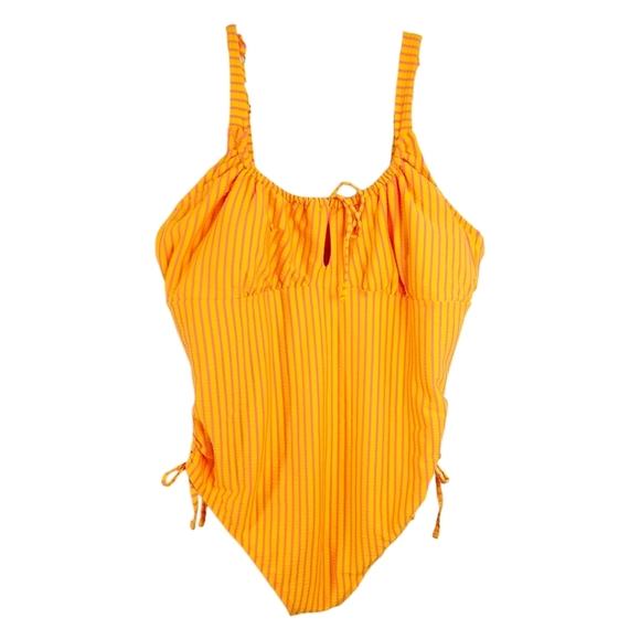 Size 4X Adore Me Womens Swimsuit One Piece Striped NWOT Vacation Yellow Plus - Picture 1 of 11